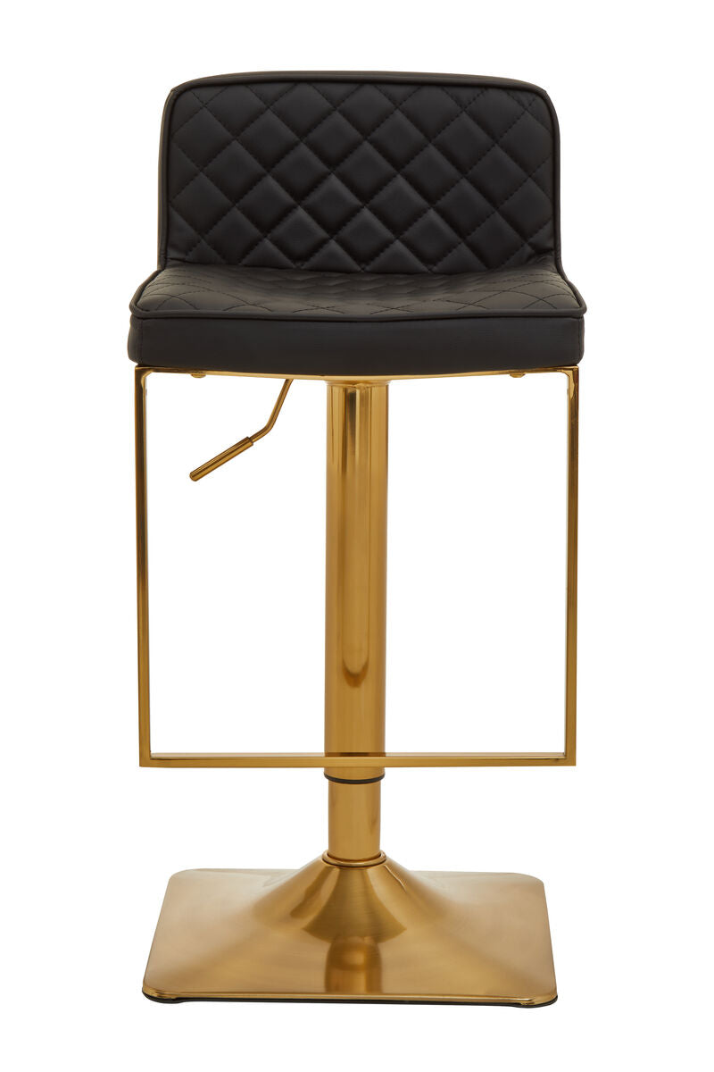 Baina Black Leather Effect Adjustable Bar Chair with Gold Finish Base