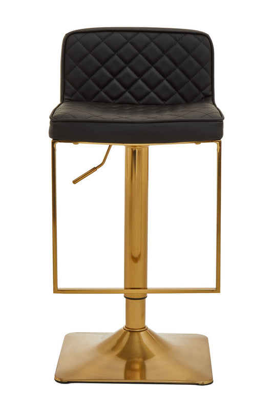 Baina Black Leather Effect Adjustable Bar Chair with Gold Finish Base