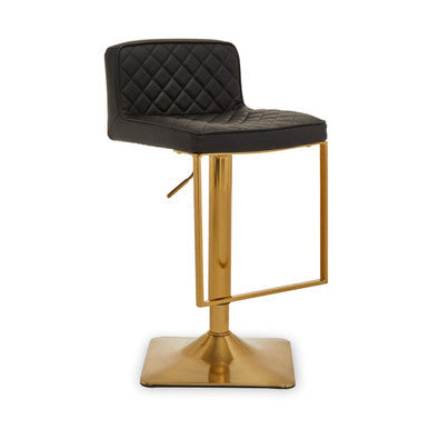 Baina Black Leather Effect Adjustable Bar Chair with Gold Finish Base