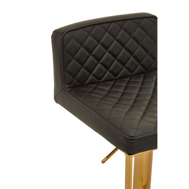 Baina Black Leather Effect Adjustable Bar Chair with Gold Finish Base