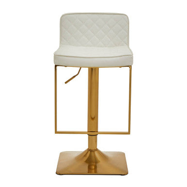 Baina White Leather Effect Adjustable Bar Chair with Gold Square Base