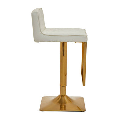 Baina White Leather Effect Adjustable Bar Chair with Gold Square Base
