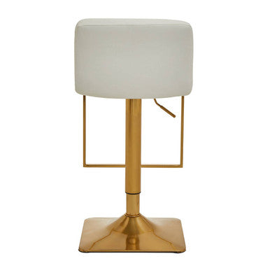 Baina White Leather Effect Adjustable Bar Chair with Gold Square Base