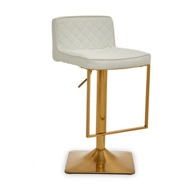Baina White Leather Effect Adjustable Bar Chair with Gold Square Base