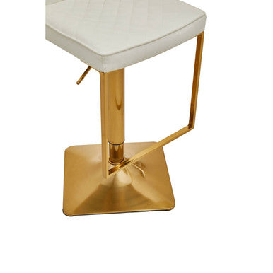 Baina White Leather Effect Adjustable Bar Chair with Gold Square Base