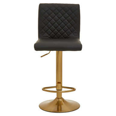 Baina Black Leather Effect Adjustable Bar Chair with Gold Round Base