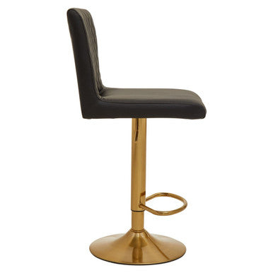 Baina Black Leather Effect Adjustable Bar Chair with Gold Round Base