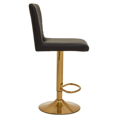 Baina Black Leather Effect Adjustable Bar Chair with Gold Round Base