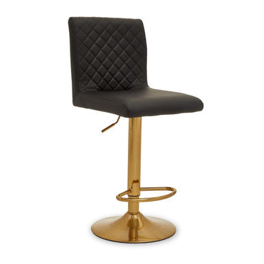 Baina Black Leather Effect Adjustable Bar Chair with Gold Round Base