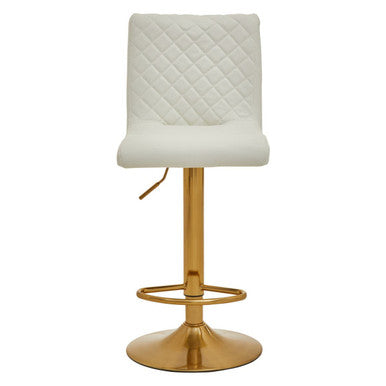 Baina White Leather Effect Adjustable Bar Chair with Gold Finish Base