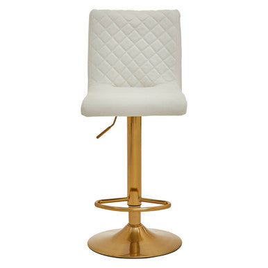 Baina White Leather Effect Adjustable Bar Chair with Gold Finish Base