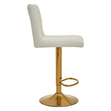 Baina White Leather Effect Adjustable Bar Chair with Gold Finish Base