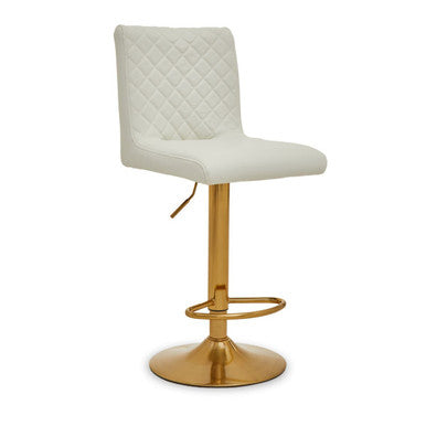 Baina White Leather Effect Adjustable Bar Chair with Gold Finish Base