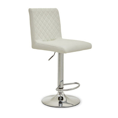 Baina White Leather Effect Adjustable Bar Chair with Chrome Round Base