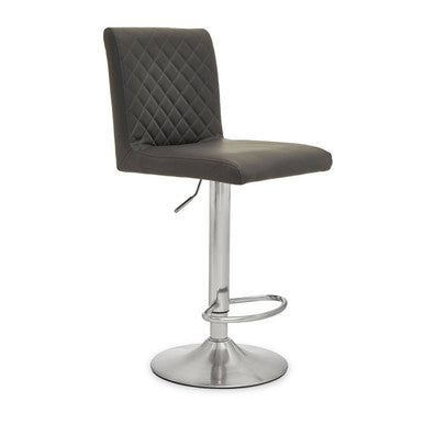 Baina Dark Grey Leather Effect Adjustable Bar Chair with Chrome Round Base