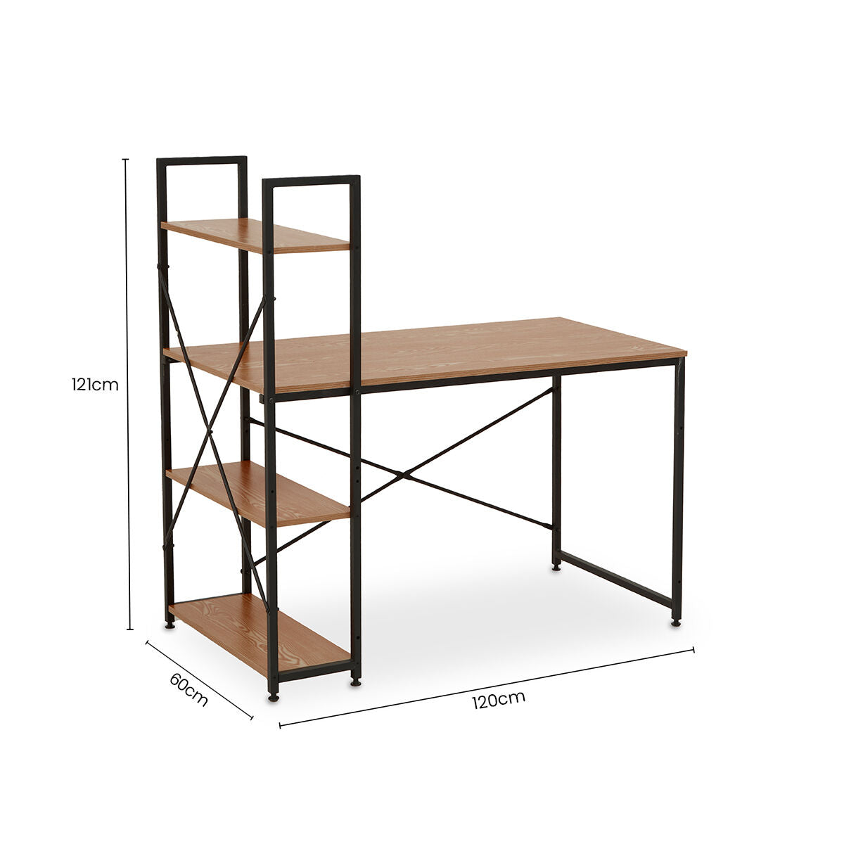 Laxton Wood Effect Desk with Shelves and Black Finish Frame