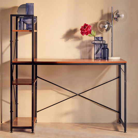 Laxton Wood Effect Desk with Shelves and Black Finish Frame