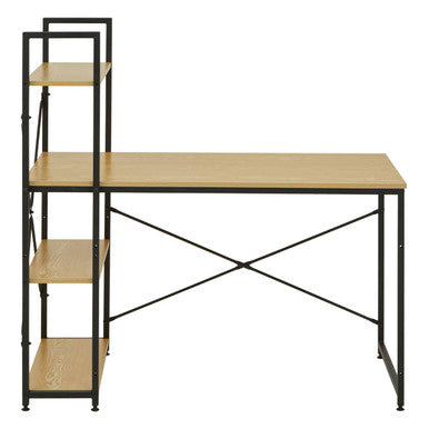 Laxton Light Oak Effect Desk with Shelves and Black Finish Frame