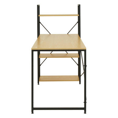 Laxton Light Oak Effect Desk with Shelves and Black Finish Frame