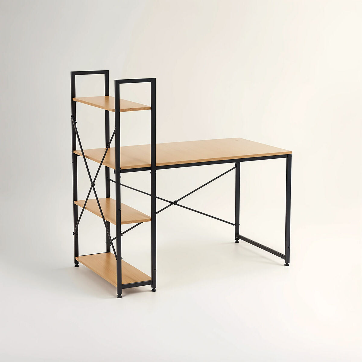 Laxton Light Oak Effect Desk with Shelves and Black Finish Frame
