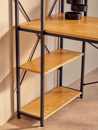 Laxton Light Oak Effect Desk with Shelves and Black Finish Frame