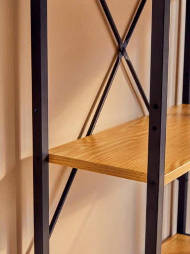 Laxton Light Oak Effect Desk with Shelves and Black Finish Frame