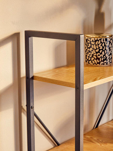 Laxton Light Oak Effect Desk with Shelves and Black Finish Frame