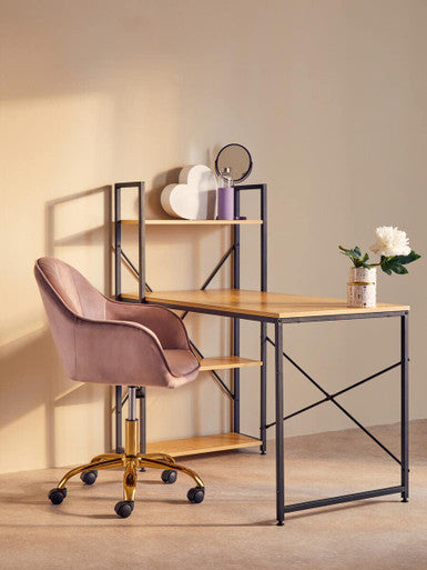 Laxton Light Oak Effect Desk with Shelves and Black Finish Frame