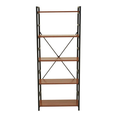 Laxton Wood Effect 5 Tier Small Shelf Unit with Black Finish Frame