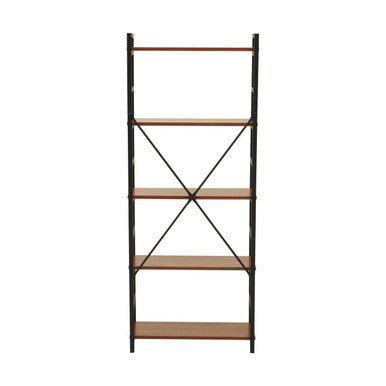 Laxton Wood Effect 5 Tier Small Shelf Unit with Black Finish Frame