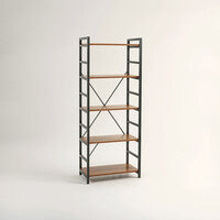 Laxton Wood Effect 5 Tier Small Shelf Unit with Black Finish Frame