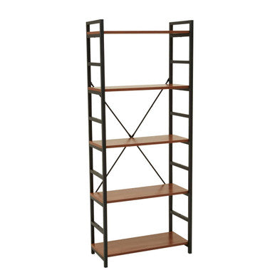 Laxton Wood Effect 5 Tier Small Shelf Unit with Black Finish Frame