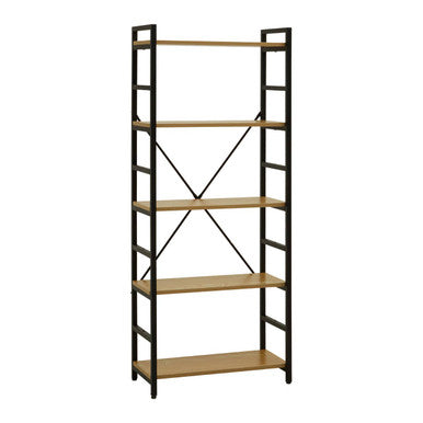 Laxton Light Oak Effect 5 Tier Small Shelf Unit with Black Finish Frame