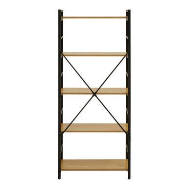 Laxton Light Oak Effect 5 Tier Small Shelf Unit with Black Finish Frame