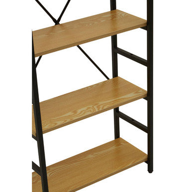 Laxton Light Oak Effect 5 Tier Small Shelf Unit with Black Finish Frame