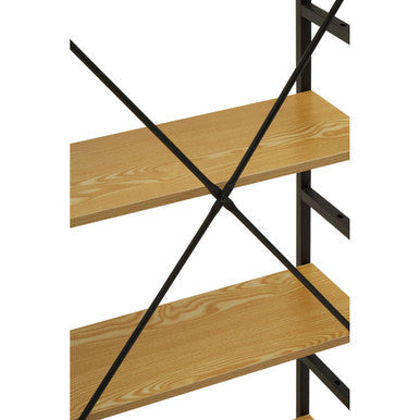 Laxton Light Oak Effect 5 Tier Small Shelf Unit with Black Finish Frame