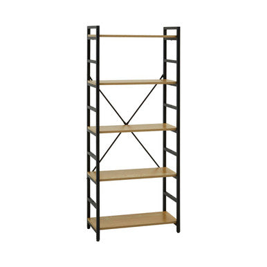 Laxton Light Oak Effect 5 Tier Small Shelf Unit with Black Finish Frame