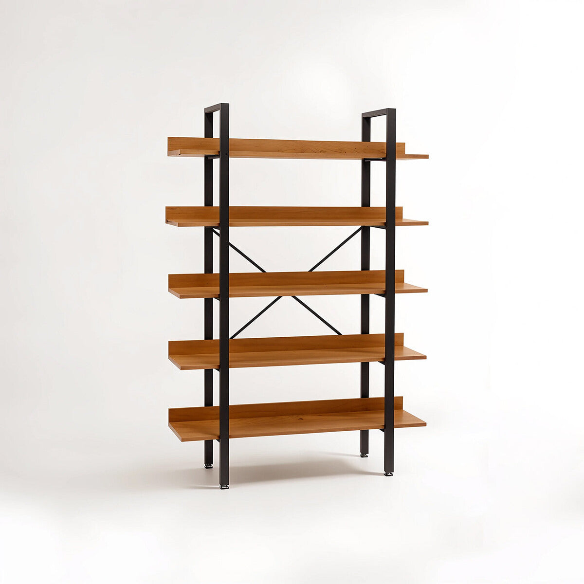 Laxton Wood Effect 5 Tier Large Shelf Unit with Black Finish Frame