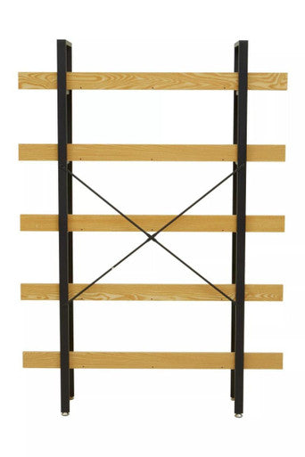 Laxton Light Oak Effect 5 Tier Large Shelf Unit with Black Finish Frame