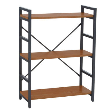 Laxton Wood Effect 3 Tier Small Shelf Unit with Black Finish Frame