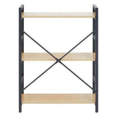 Laxton Light Oak Effect 3 Tier Small Shelf Unit with Black Finish Frame