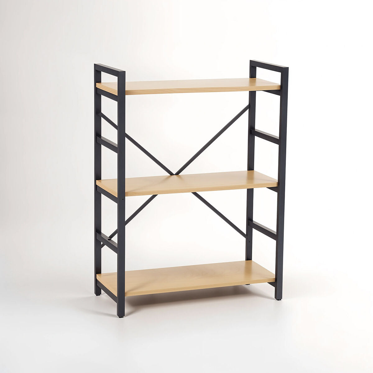 Laxton Light Oak Effect 3 Tier Small Shelf Unit with Black Finish Frame
