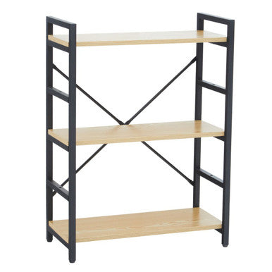 Laxton Light Oak Effect 3 Tier Small Shelf Unit with Black Finish Frame