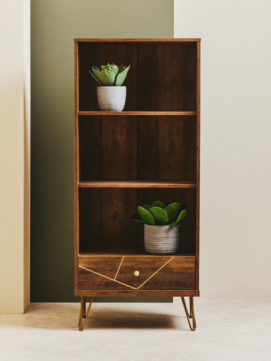 Flori Wood Effect 3 Tier Shelf Unit with Drawer