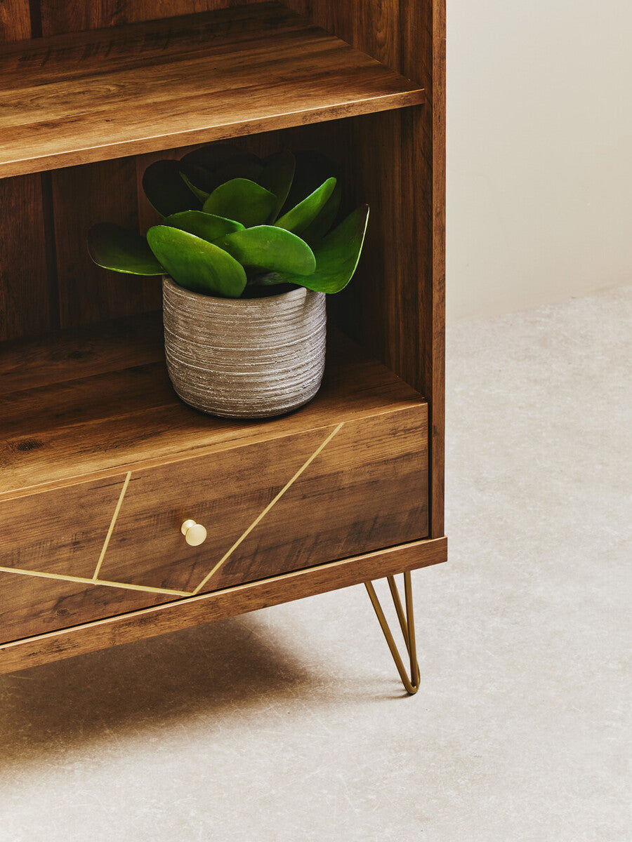 Flori Wood Effect 3 Tier Shelf Unit with Drawer