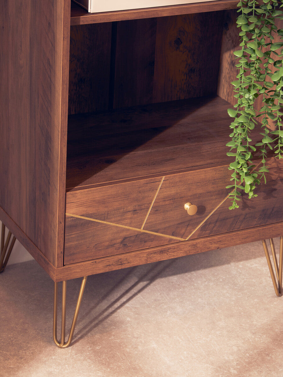 Flori Wood Effect 3 Tier Shelf Unit with Drawer