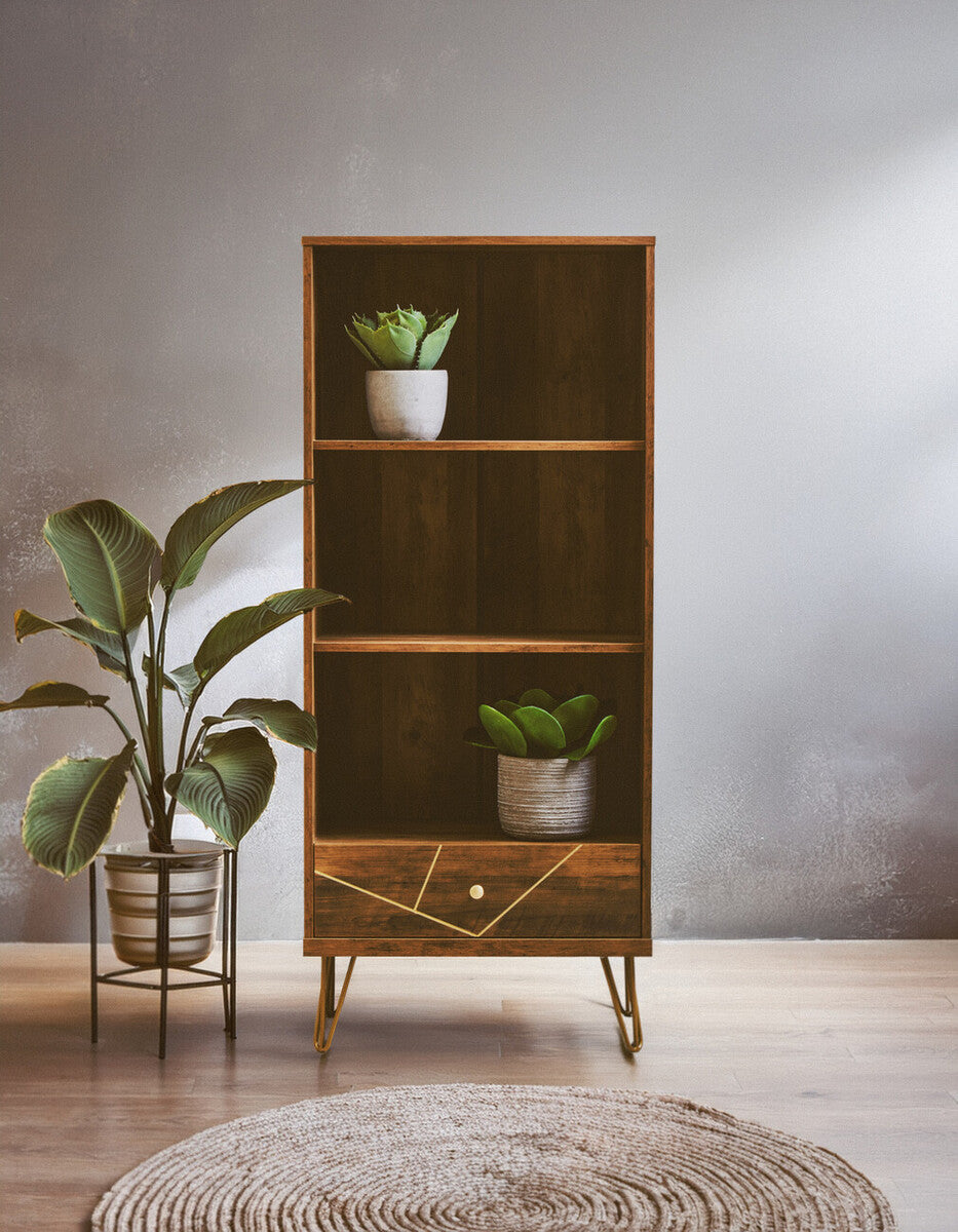 Flori Wood Effect 3 Tier Shelf Unit with Drawer