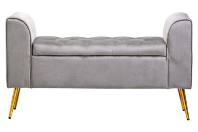 Grey Velvet Ottoman Storage Bench