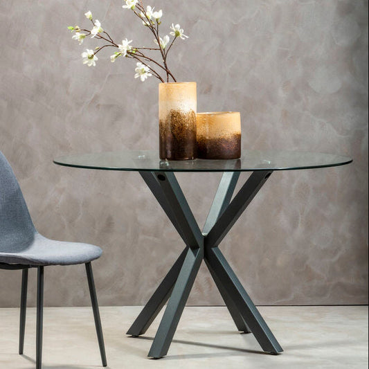 Clear Glass Round Dining Table with Grey Finish Base 120cm