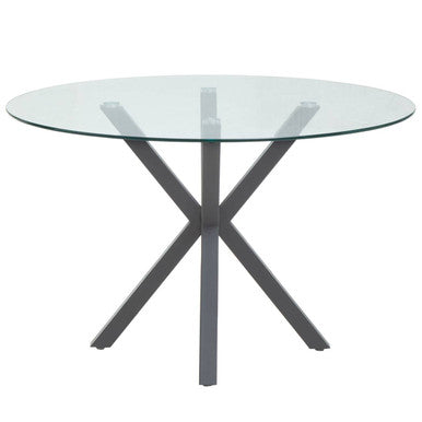 Clear Glass Round Dining Table with Grey Finish Base 120cm